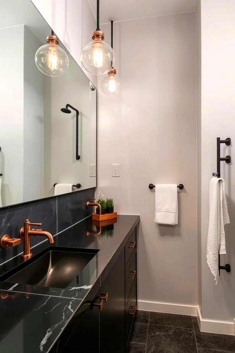 Black Countertop with Copper Accents - 24 bathroom with black countertops ideas