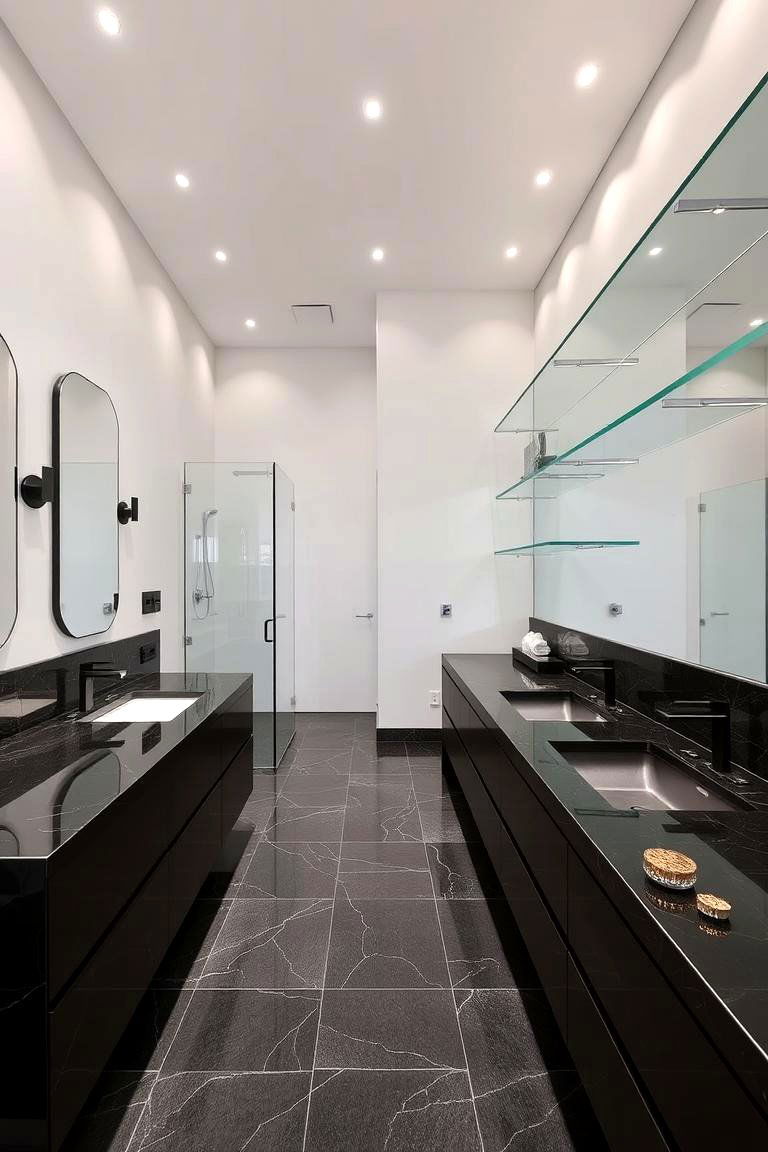 Black Countertops with Glass Shelves - 24 bathroom with black countertops ideas