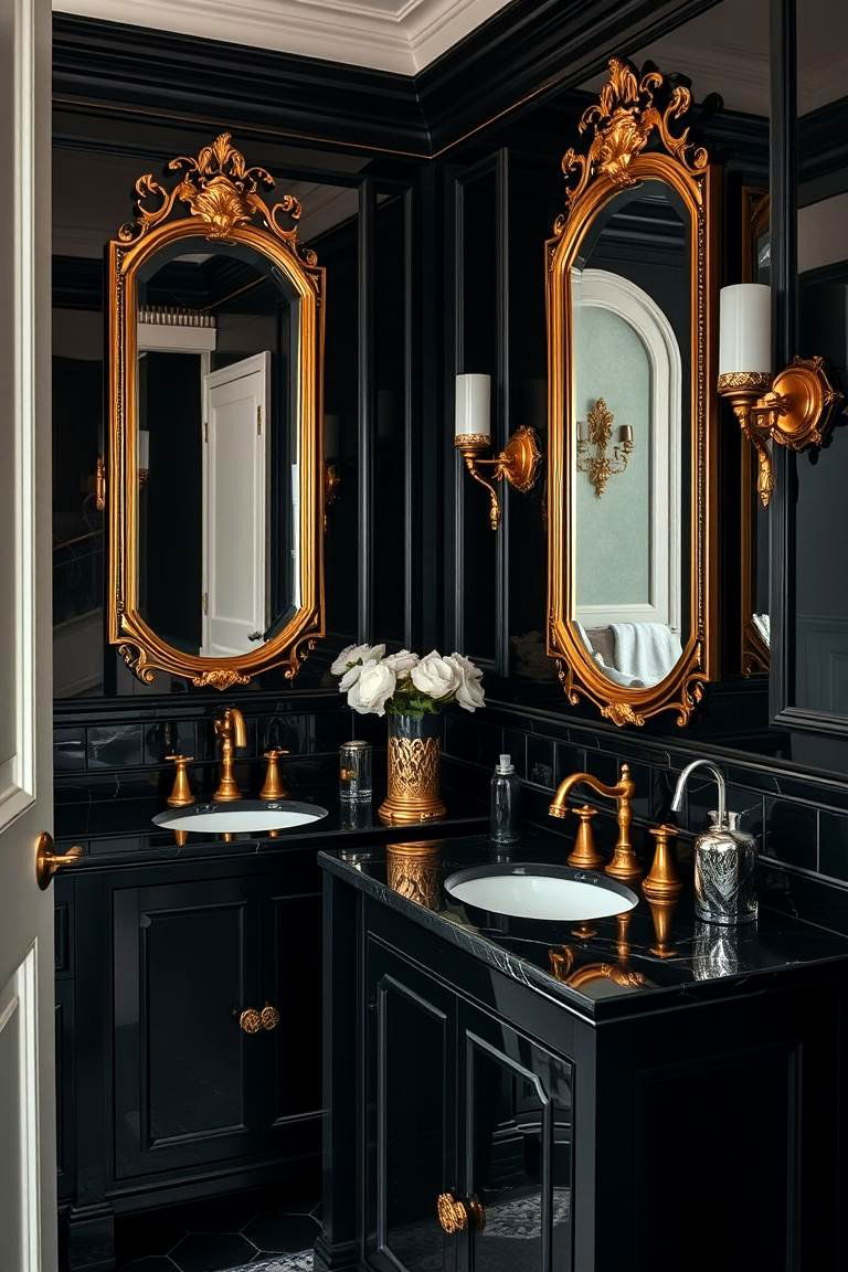 Black Countertops with Gold Fixtures - 24 bathroom with black countertops ideas
