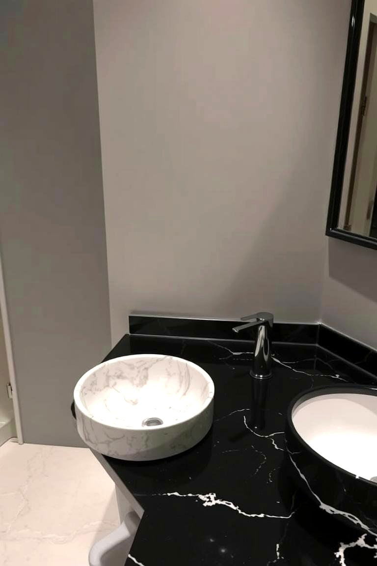 Black Countertops with Marble Sinks - 24 bathroom with black countertops ideas