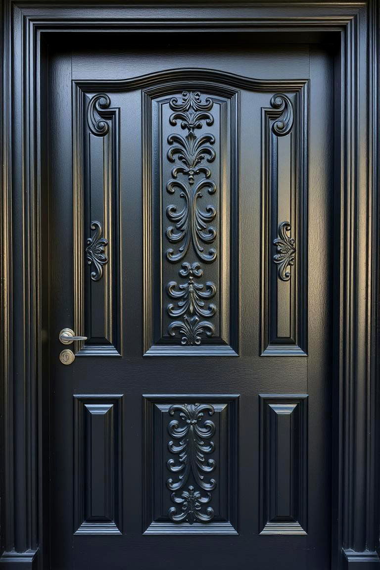 Black Door with Decorative Paneling - 24 Black Front Door Ideas