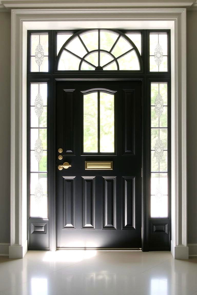 Black Door with Elegant Sidelights - 24 Black Front Door Ideas