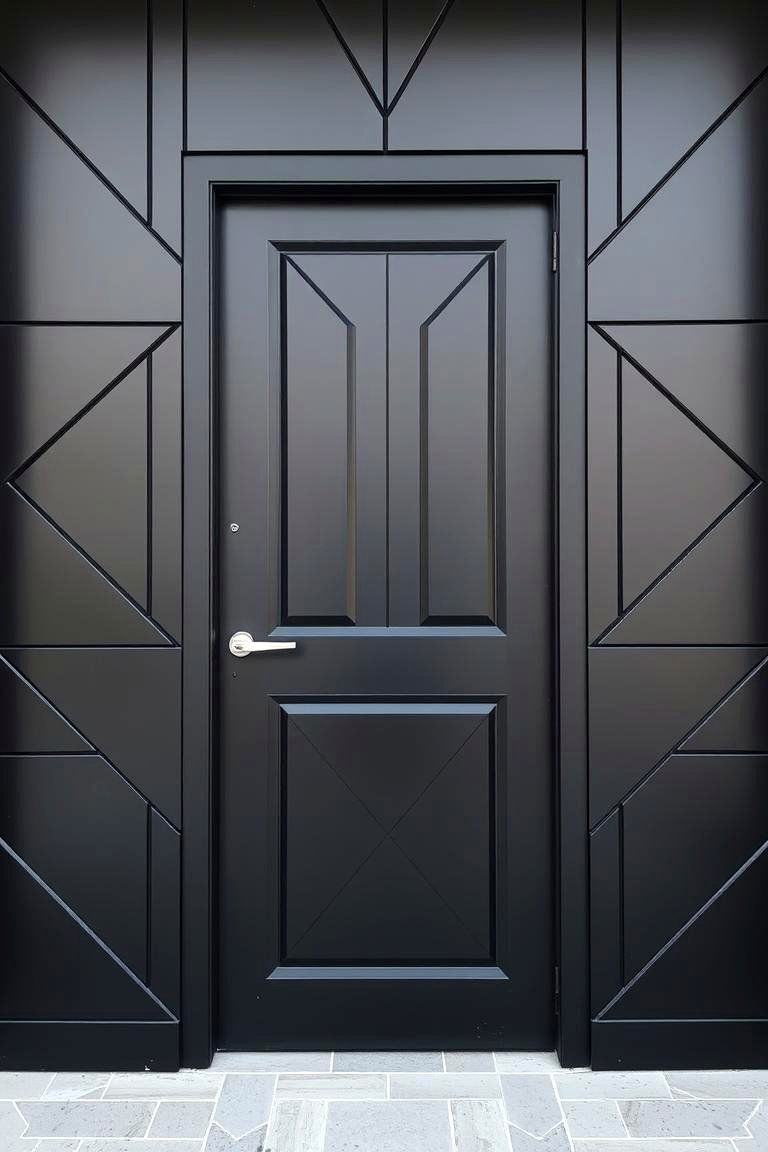 Black Door with Modern Geometric Patterns - 24 Black Front Door Ideas