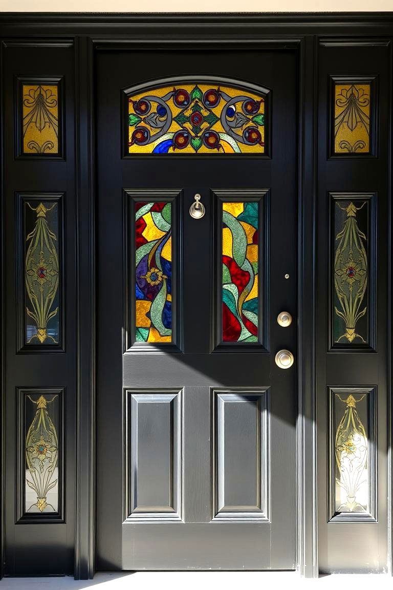 Black Door with Stained Glass - 24 Black Front Door Ideas