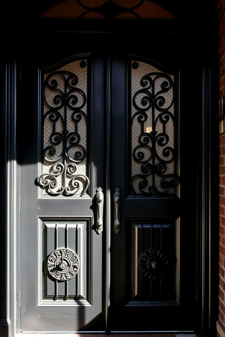 Black Door with Wrought Iron Accents - 24 Black Front Door Ideas