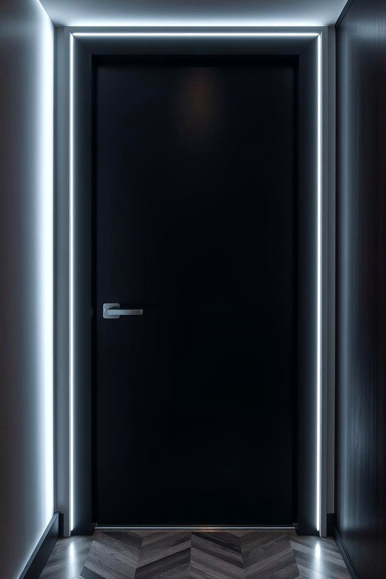 Black Doors with Embedded Lighting to Guide Pathways - 24 White House Ideas With Black Doors
