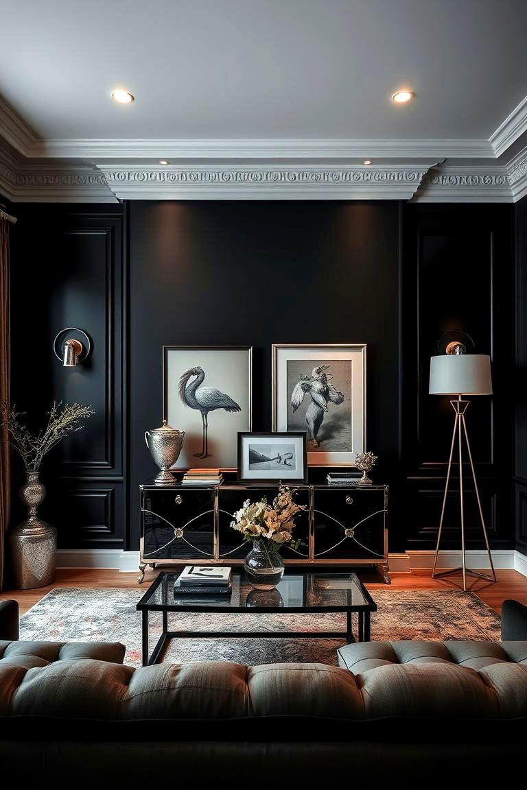 Black Feature Wall Drama - 24 Black and Silver Bedroom Ideas
