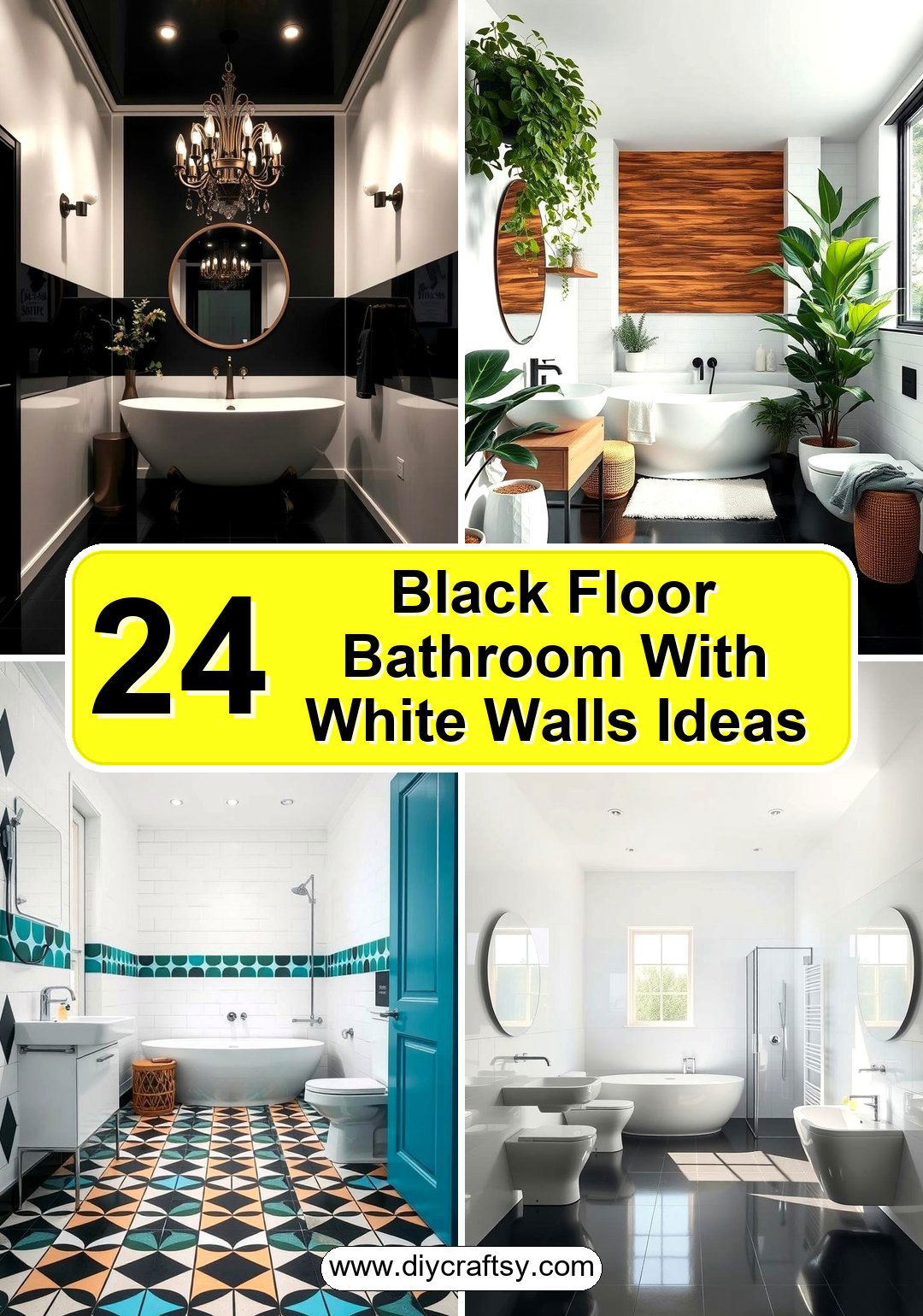 Black Floor Bathroom With White Walls Ideas