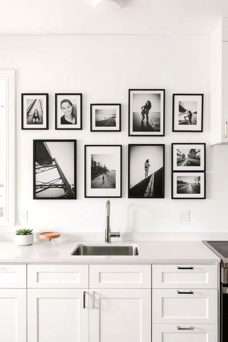 Black Framed Artwork on White Walls - 24 White Kitchen with Black Appliances Ideas