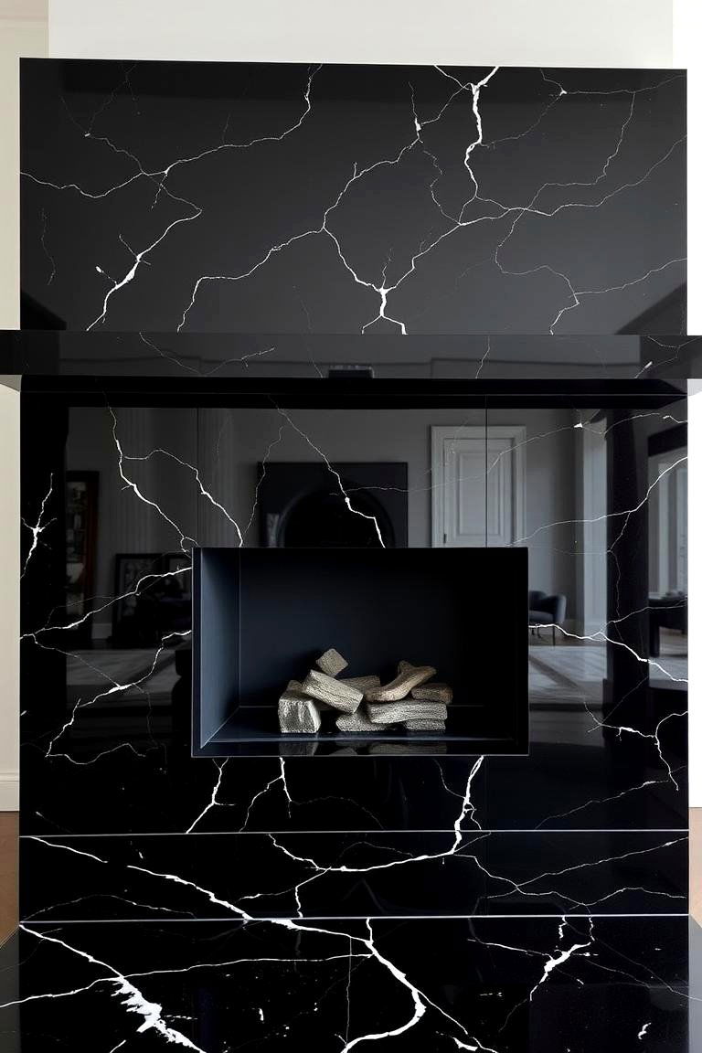 Black Granite Fireplace for a Bold Statement - 24 Floor-to-Ceiling Stone Fireplace Ideas