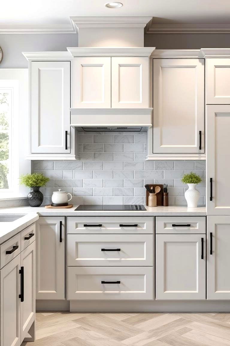 Black Hardware Accents - 24 Grey and White Kitchen Ideas