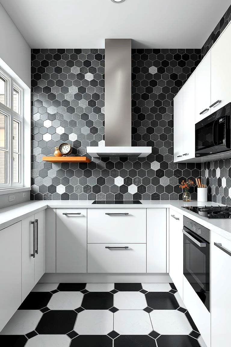 Black Hexagon Patterned Tiles - 24 Black Floor Kitchen Ideas