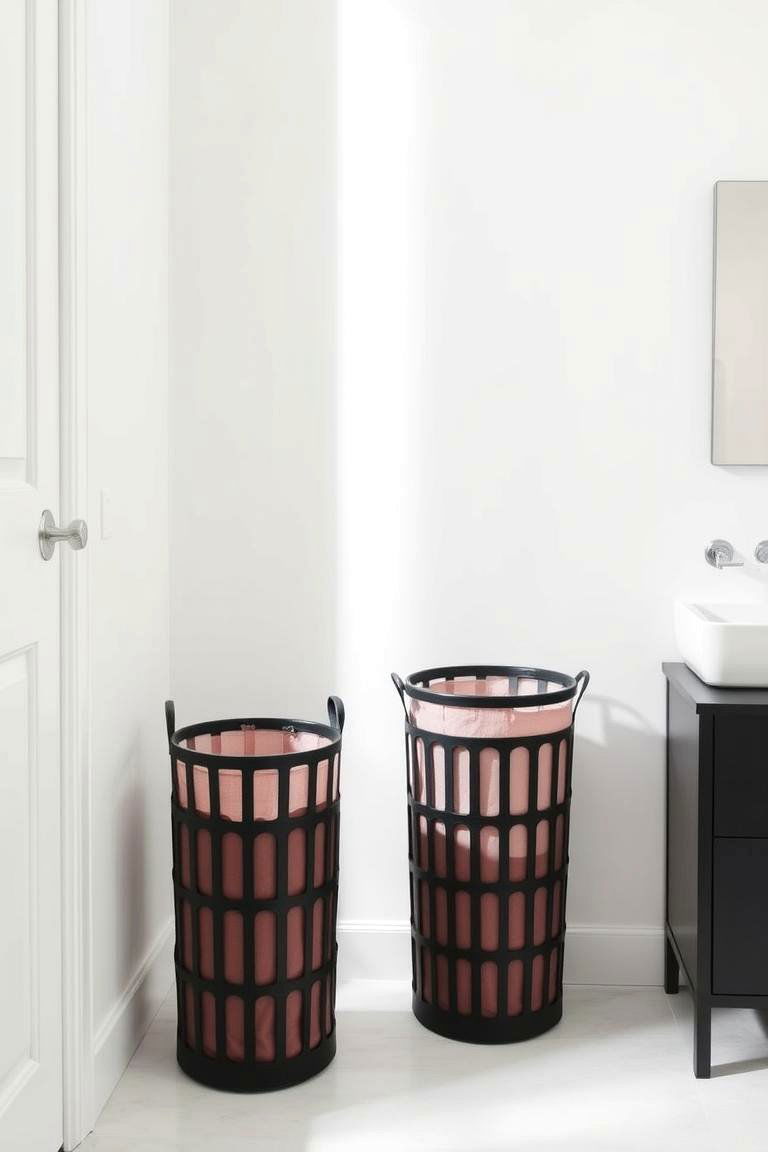 Black Laundry Basket with Pink Lining - 24 Pink and Black Bathroom Ideas