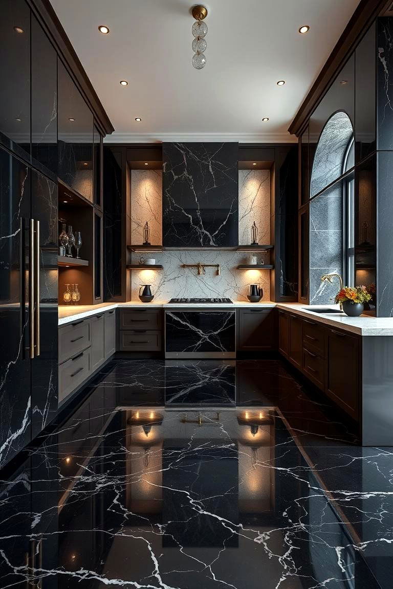 Black Marble Flooring - 24 Black Kitchen Floor Ideas