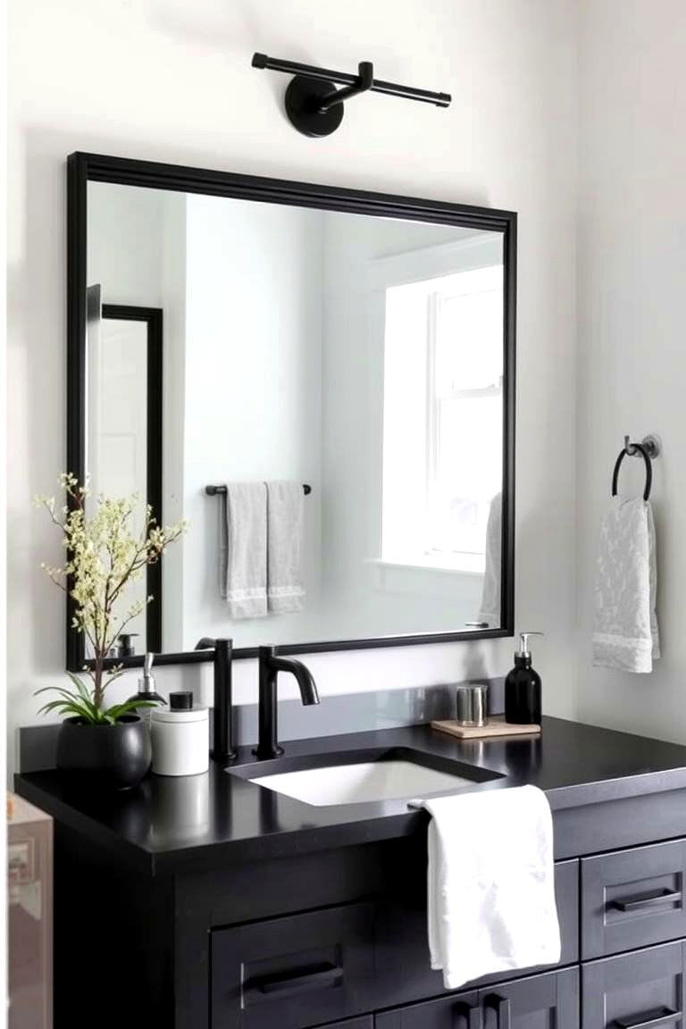 Black Metal Frame Mirrors - 24 Farmhouse Bathroom Mirrors Ideas