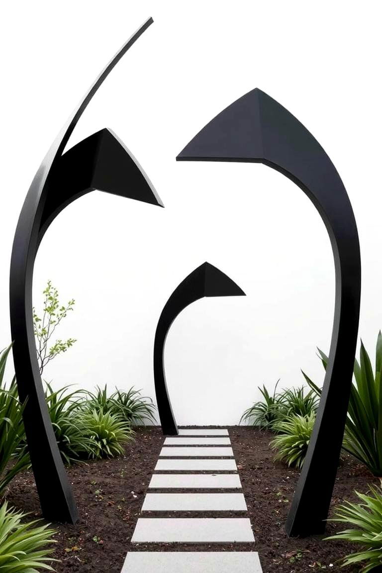 Black Metal Sculptures in the Garden - 24 Black and White Patio Ideas