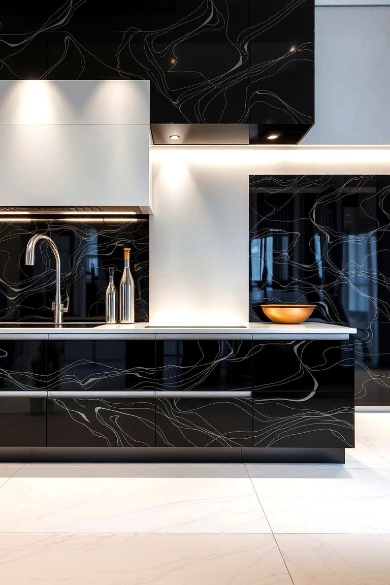 Black Metallic Inlays - 24 Black Kitchen Floor Ideas