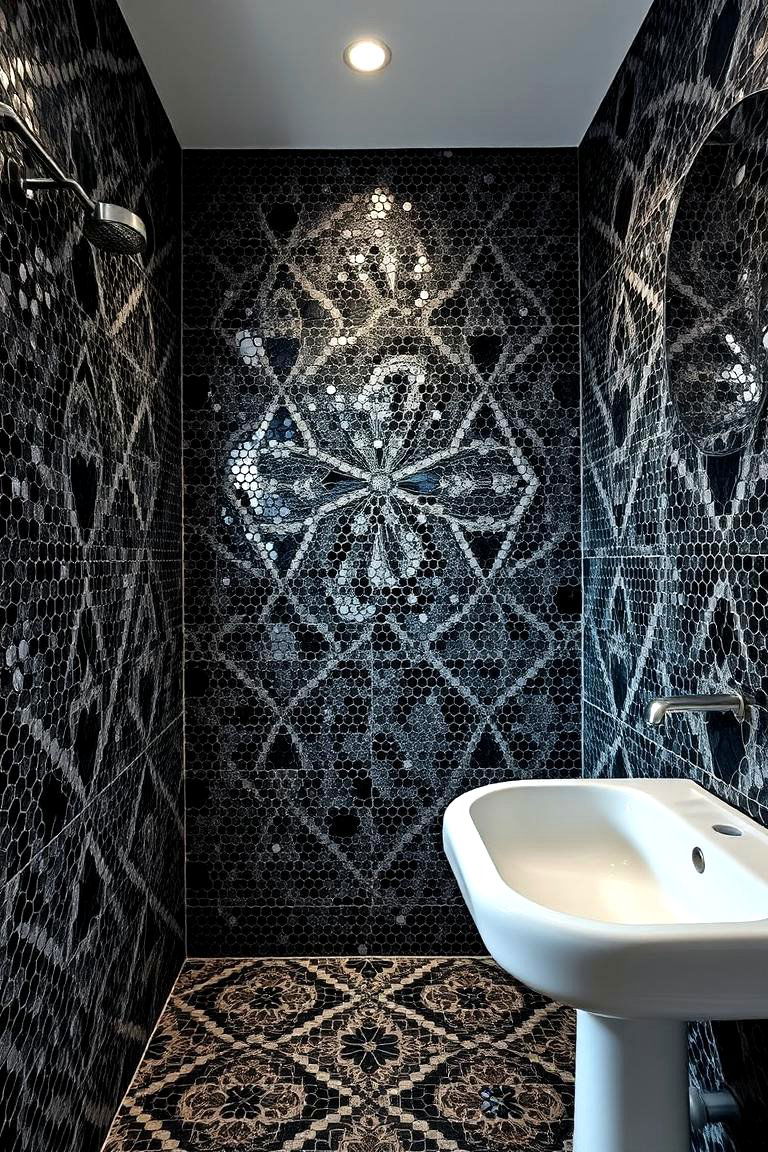 Black Mosaic Magic - 24 Black Tile Bathroom Ideas