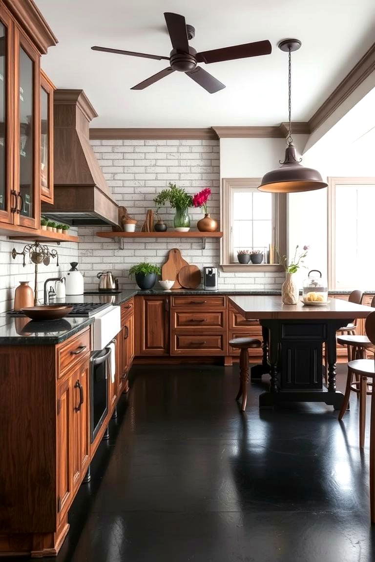 Black Oil Rubbed Bronze Effect Flooring - 24 Black Kitchen Floor Ideas