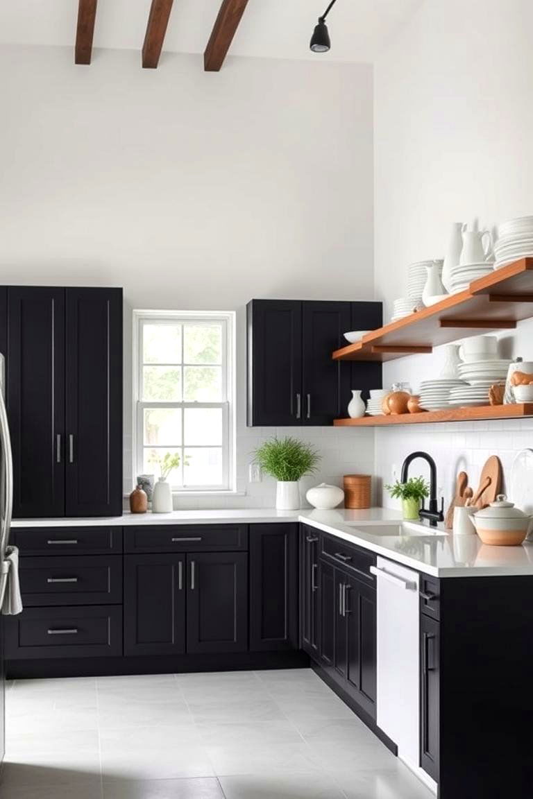 Black Open Shelving Cabinets - 24 Black Kitchen Cabinet Ideas