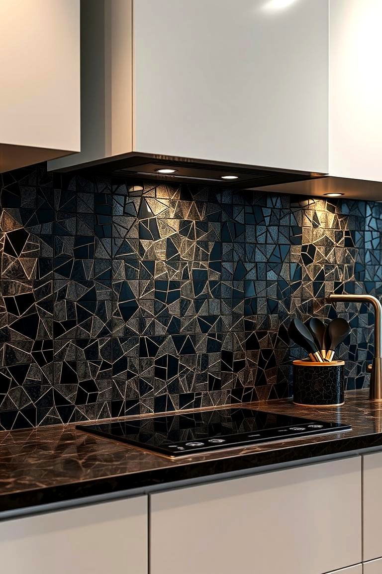 Black Patterned Mosaic Tiles - 24 Black Kitchen Floor Ideas