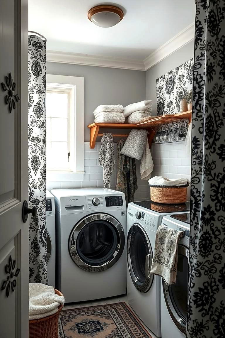 Black Patterned Textiles - 24 black laundry room ideas