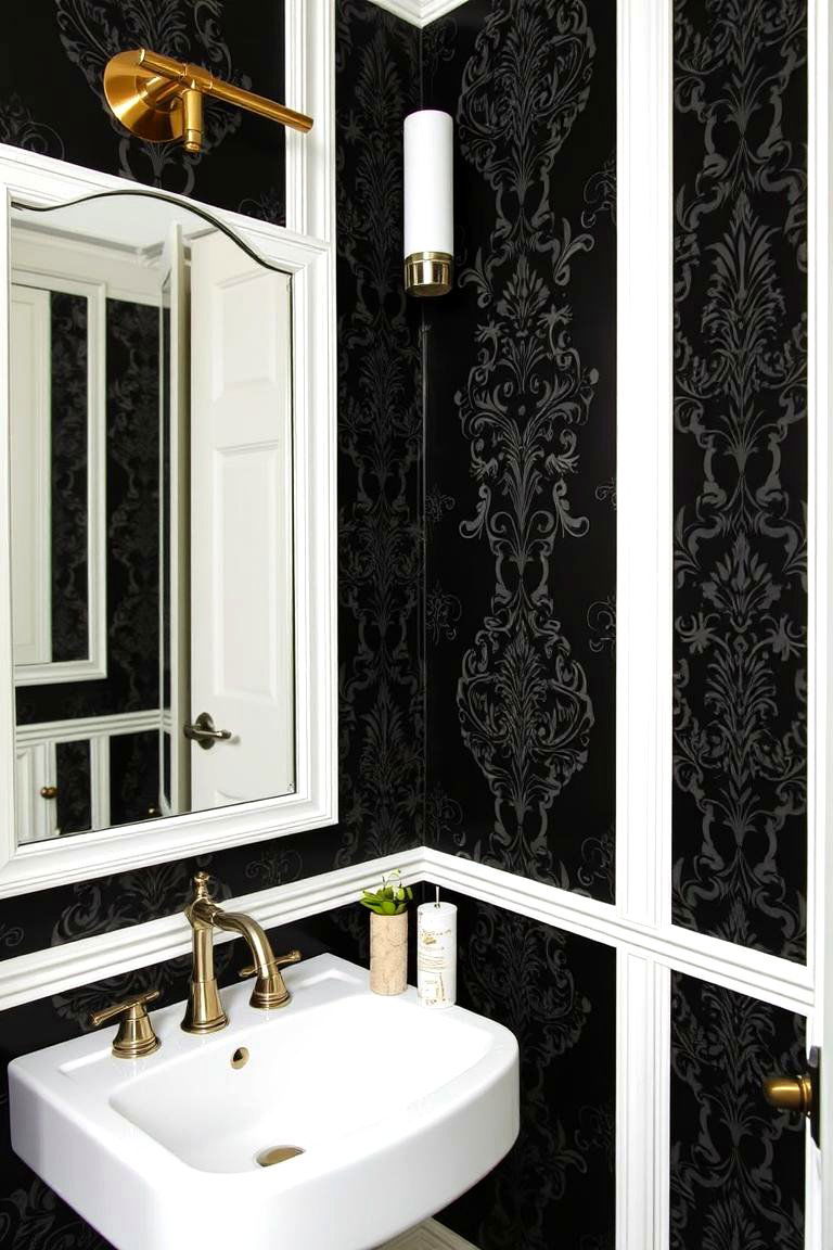 Black Patterned Wallpaper Powder Room - 24 black powder room ideas