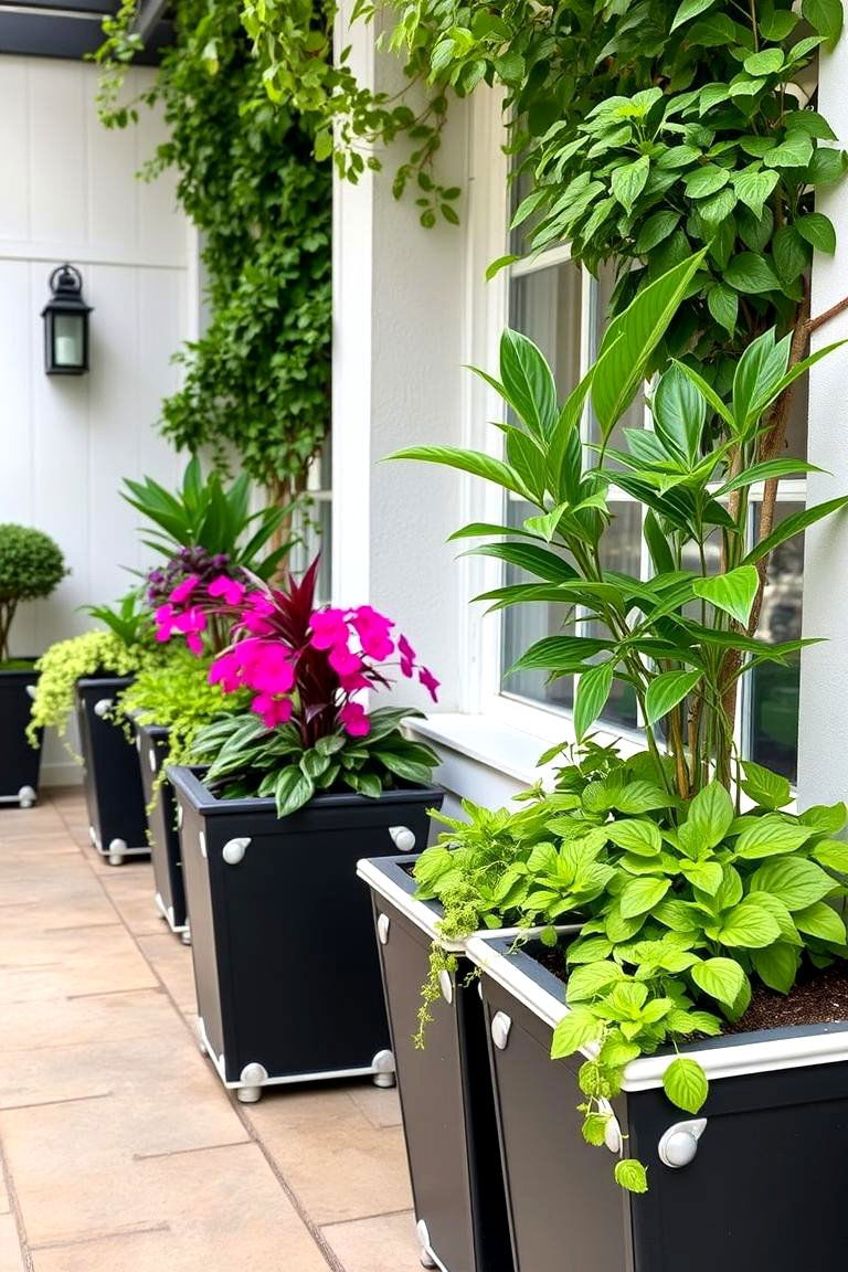 Black Planters with White Accents - 24 Black and White Patio Ideas