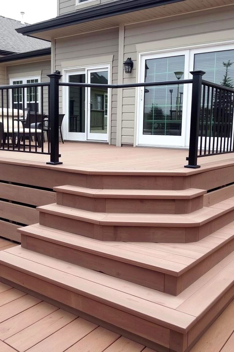 Black Railing Accompanied by Floating Step Elements - 24 black deck railing ideas