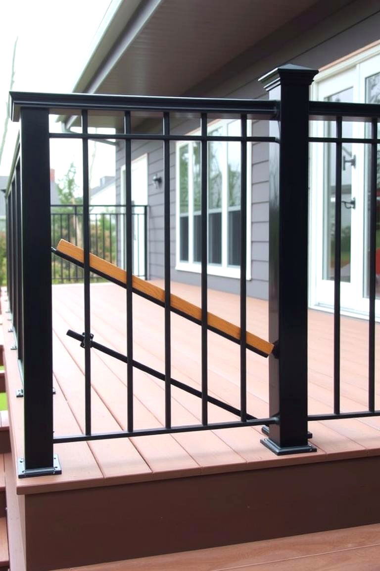 Black Railing Enhanced with Wood Accents - 24 black deck railing ideas