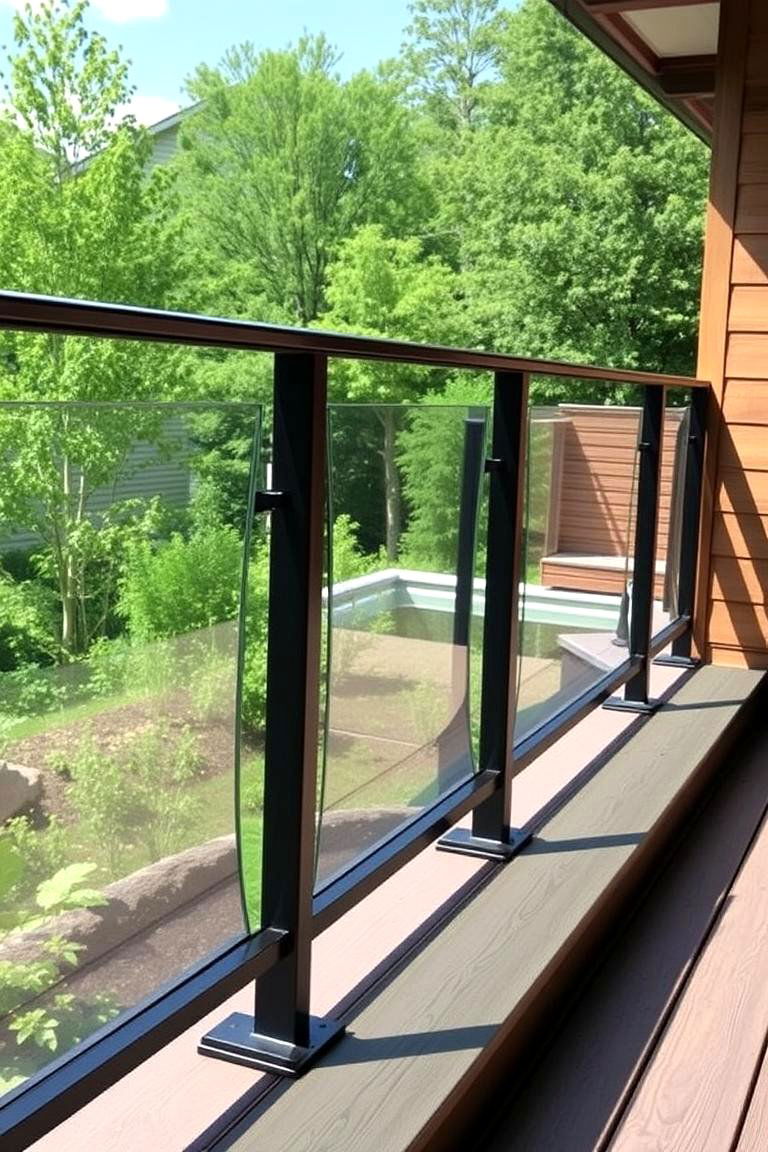 Black Railing with Curved Glass Elements for a Modern Twist - 24 black deck railing ideas