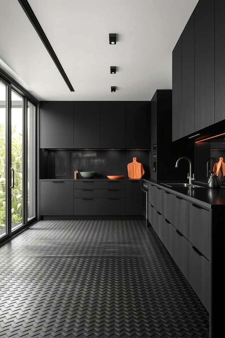 Black Recycled Rubber Flooring - 24 Black Kitchen Floor Ideas