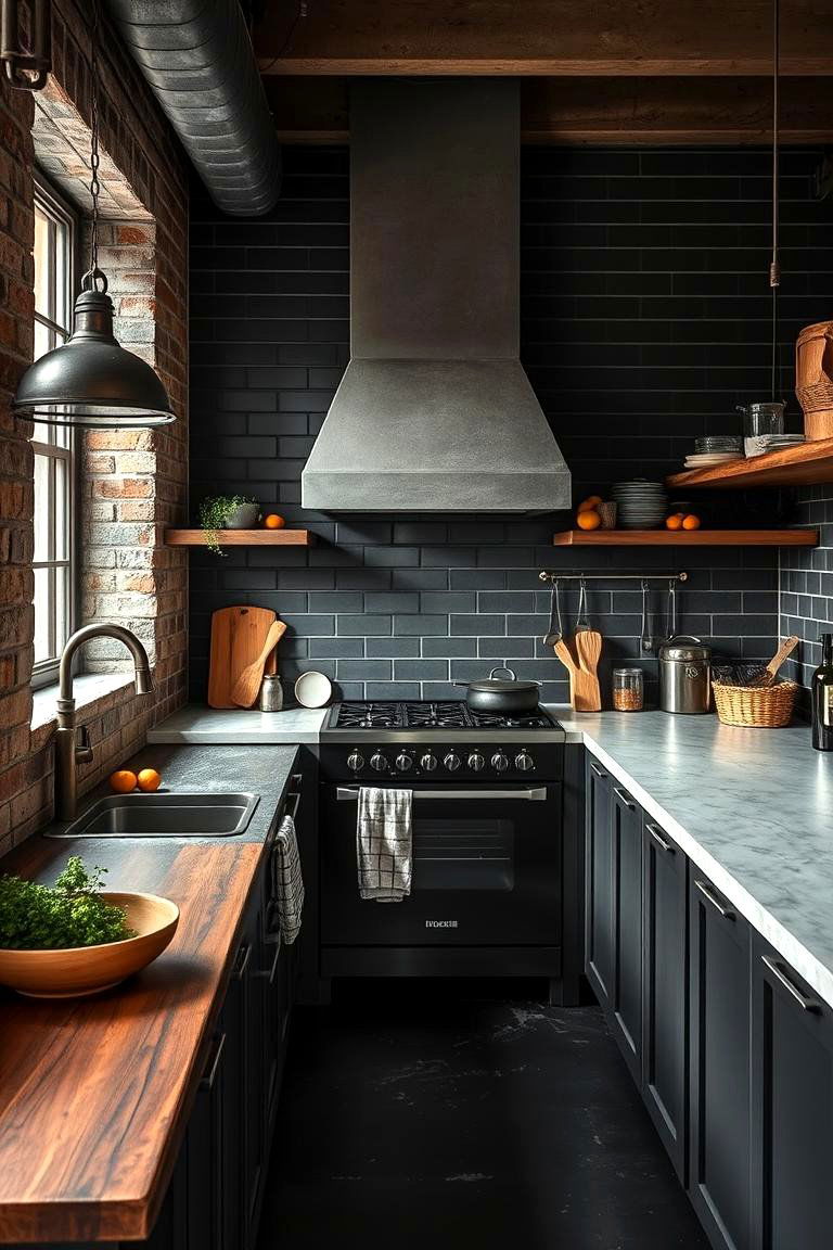 Black Rustic Cement Tiles - 24 Black Kitchen Floor Ideas