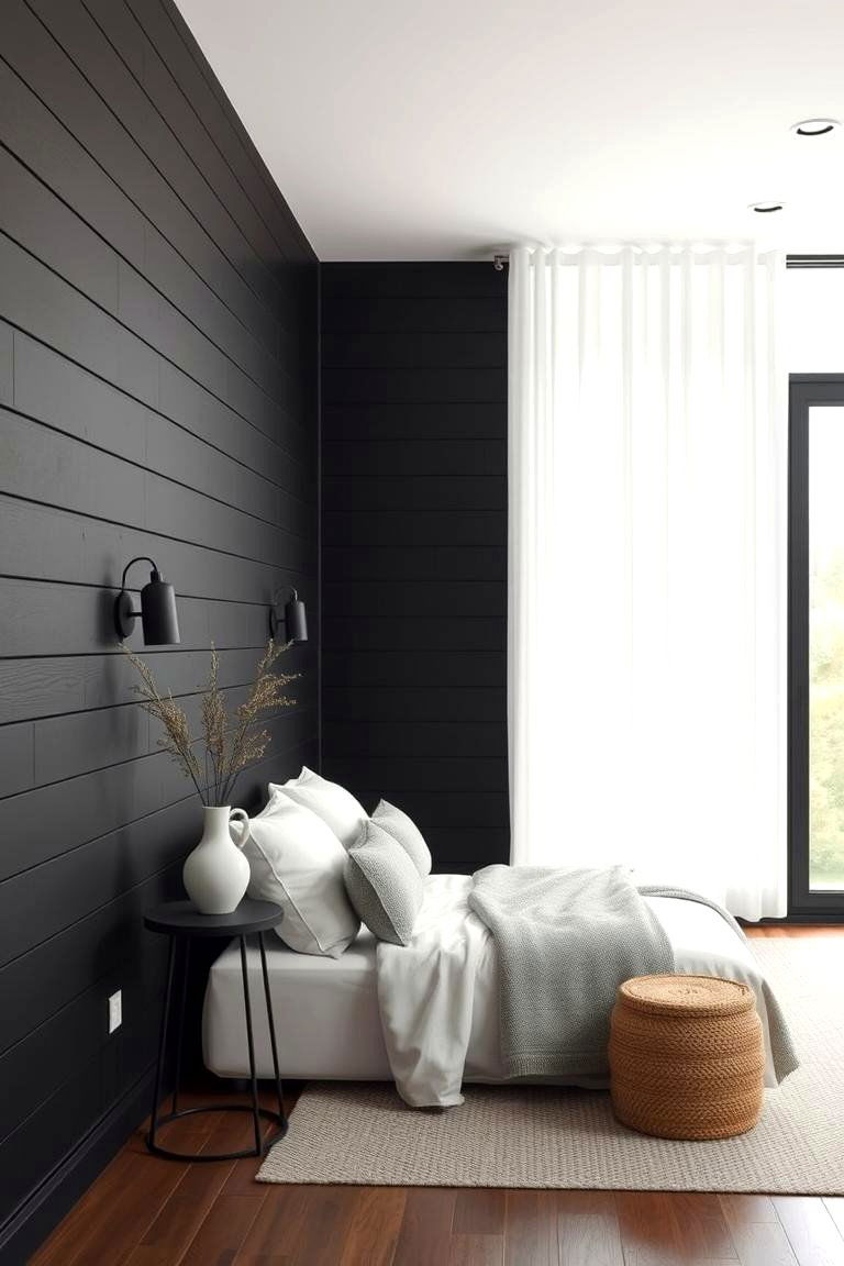 Black Shiplap with Minimal Decor - 24 Black Shiplap Wall Ideas