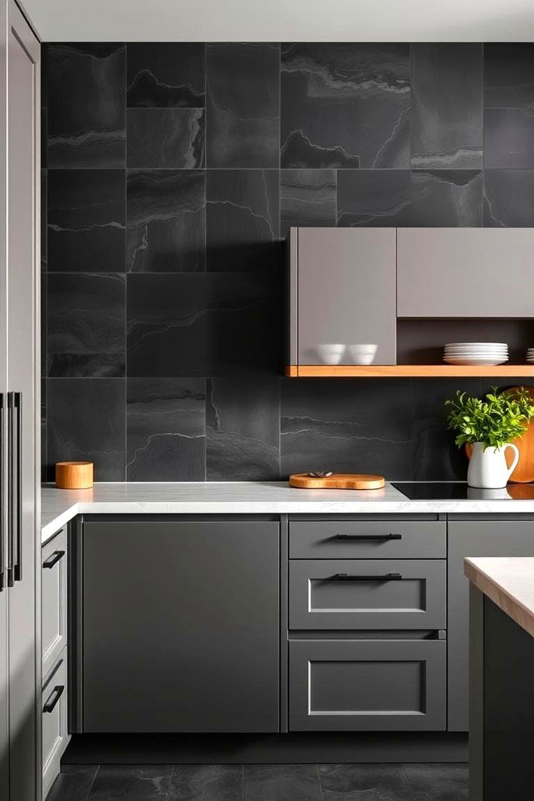 Black Slate Backsplash - 24 Modern Kitchen Backsplash Ideas