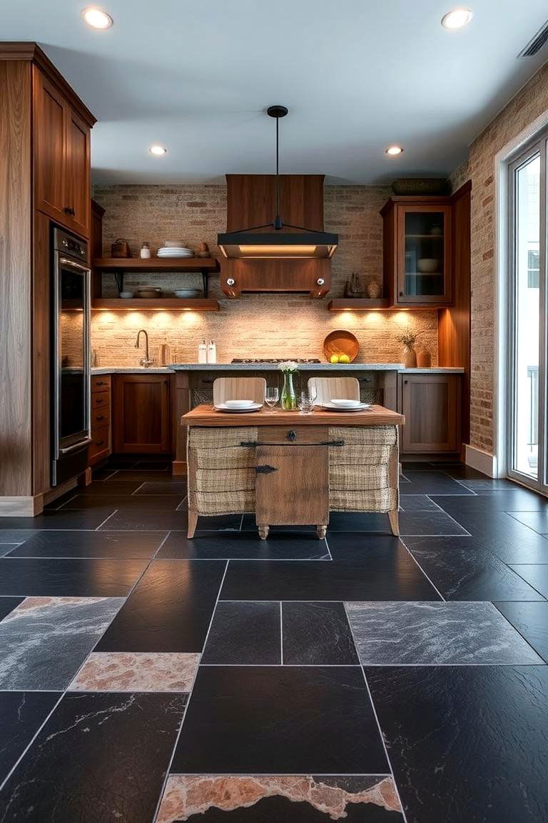 Black Slate Stone Flooring - 24 Black Kitchen Floor Ideas
