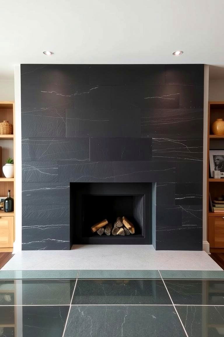 Black Slate Wall - 24 Fireplace Accent Wall Ideas