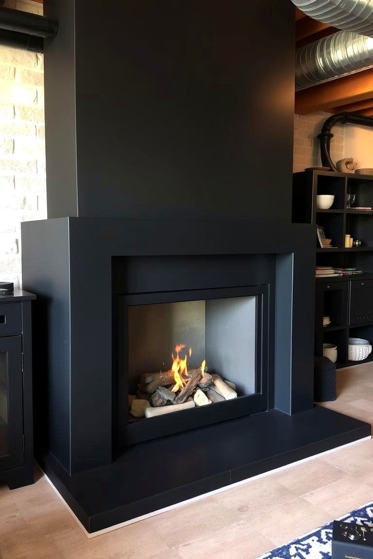 Black Steel Fireplace - 24 Basement Fireplace Ideas