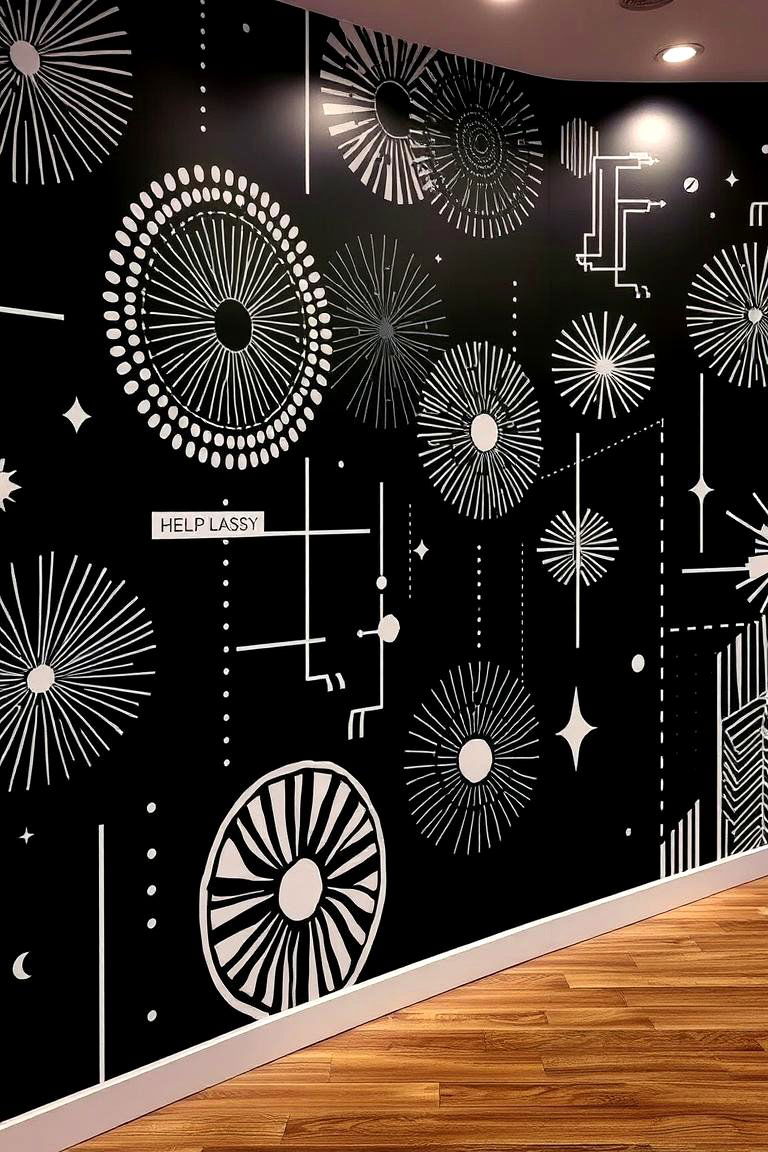 Black Stencil Art Wall - 24 Black Accent Wall Ideas
