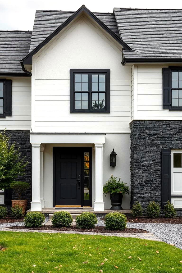 Black Stone Accents - 24 Black Modern Farmhouse Exterior Design Ideas