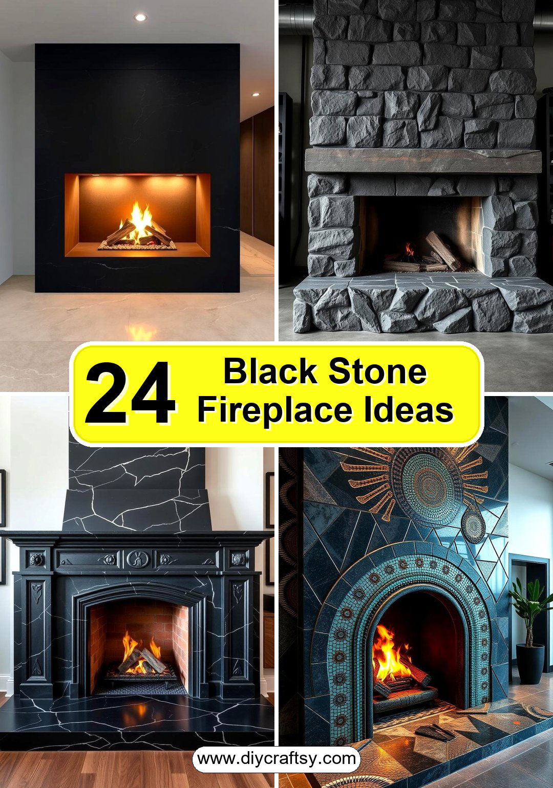 Black Stone Fireplace Ideas