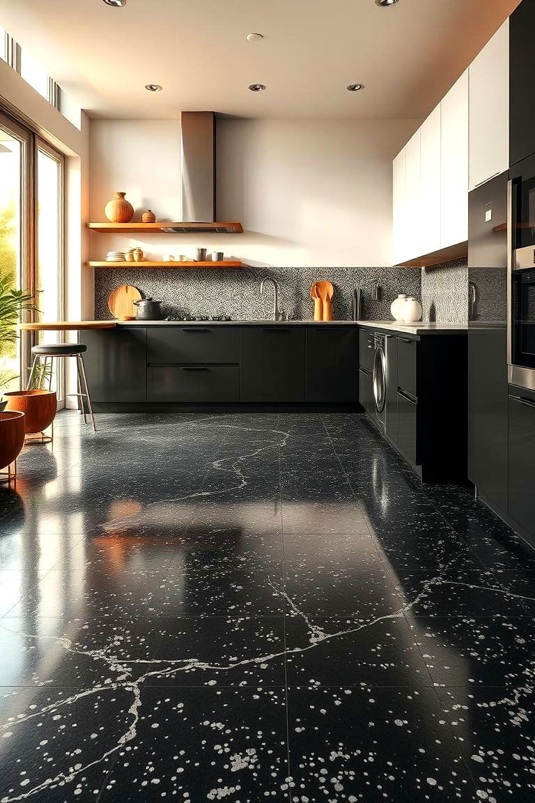 Black Terrazzo Flooring - 24 Black Kitchen Floor Ideas