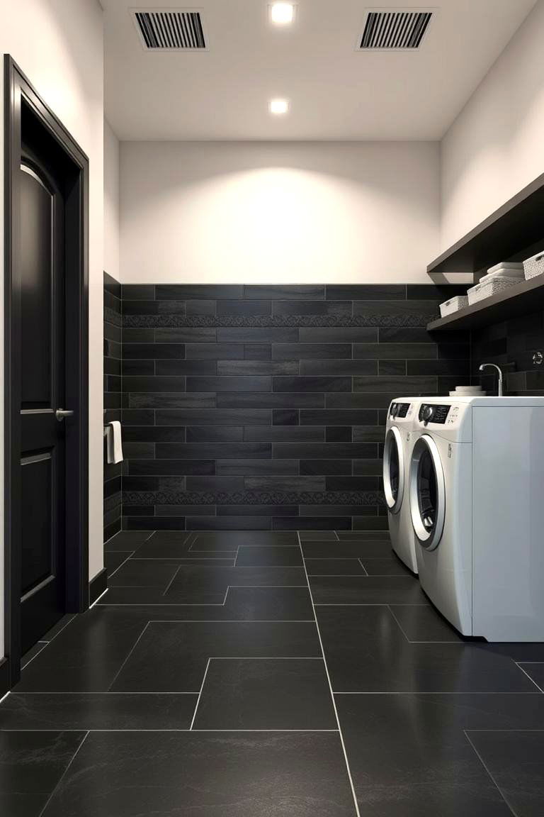 Black Tile Flooring - 24 black laundry room ideas