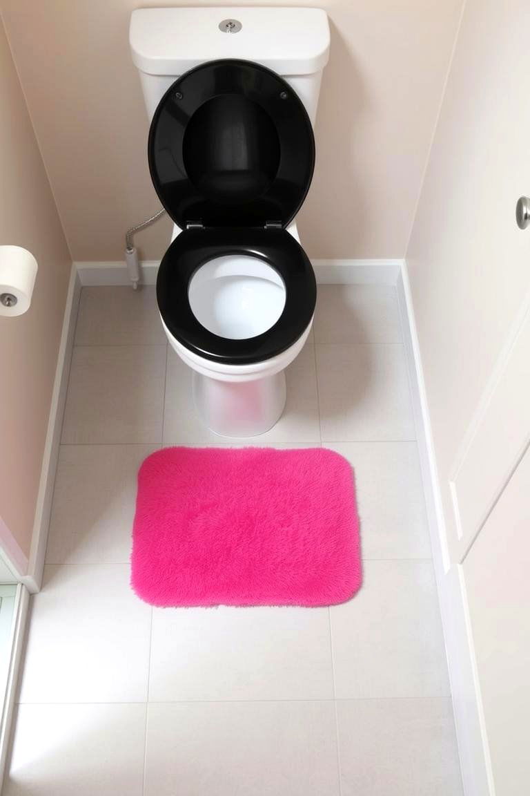 Black Toilet Seat and Pink Bath Mat - 24 Pink and Black Bathroom Ideas