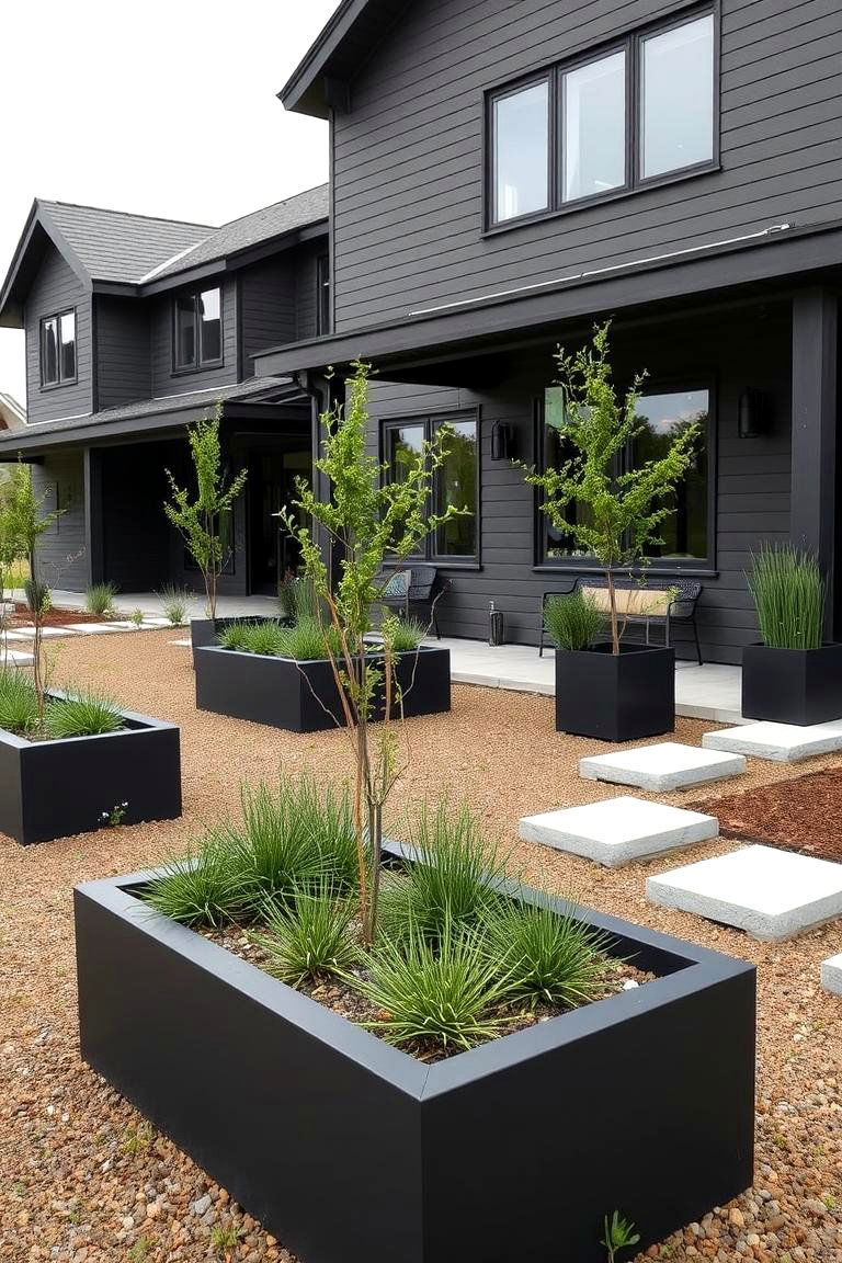 Black Urban Landscaping - 24 Black Modern Farmhouse Exterior Design Ideas