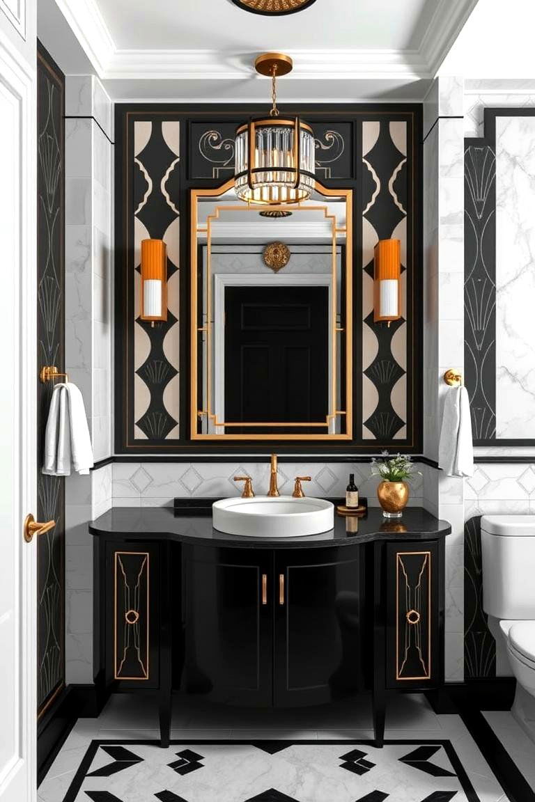 Black Vanity with Art Deco Inspirations - 24 Black Vanity Bathroom Ideas