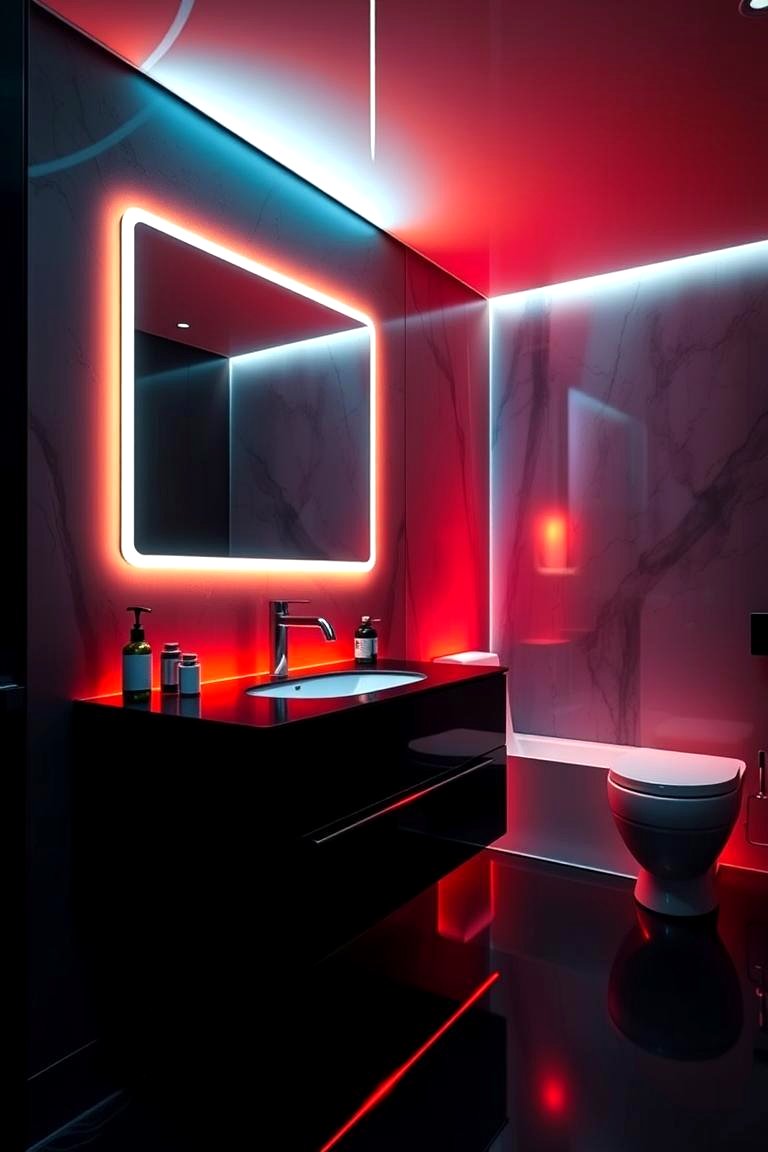 Black Vanity with Customizable LED Lighting Effects - 24 Black Vanity Bathroom Ideas