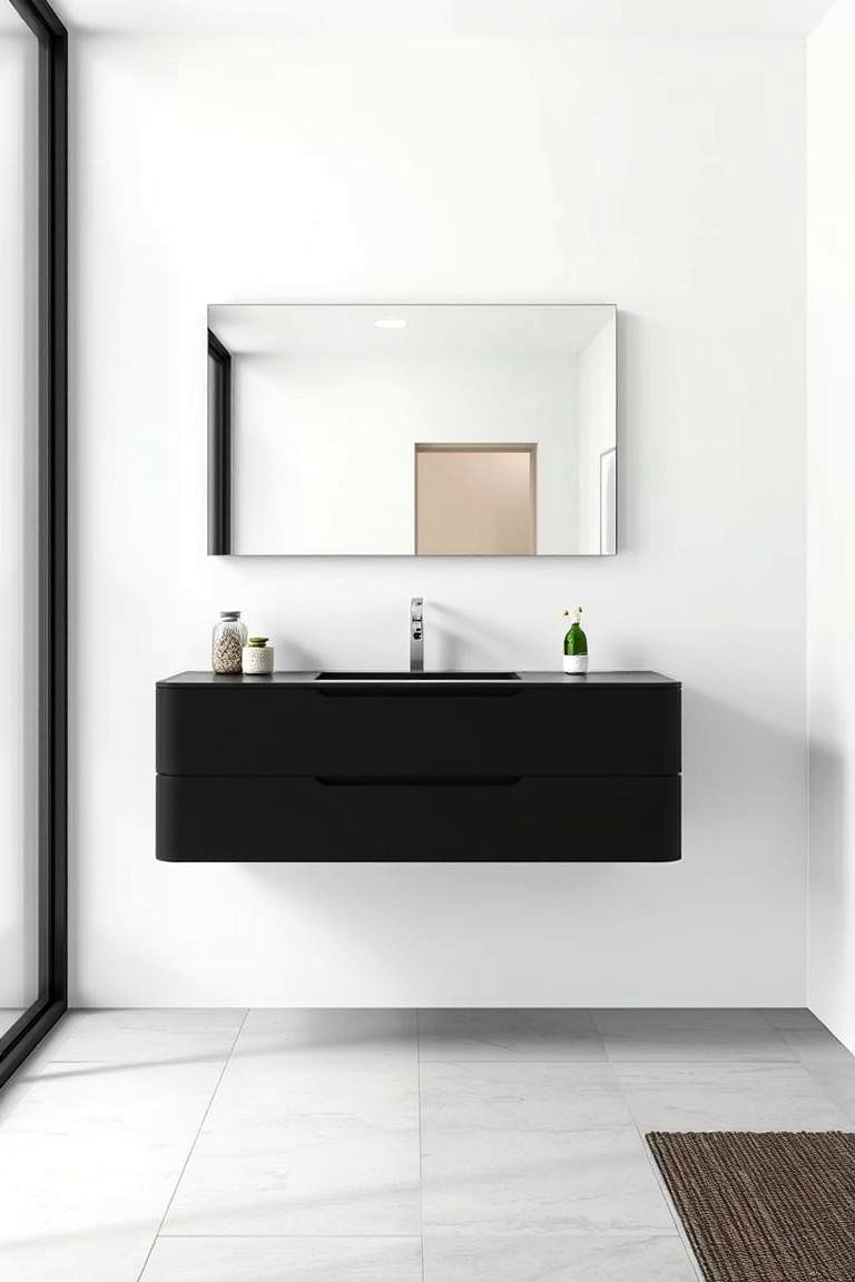 Black Vanity with Floating Design - 24 Black Vanity Bathroom Ideas