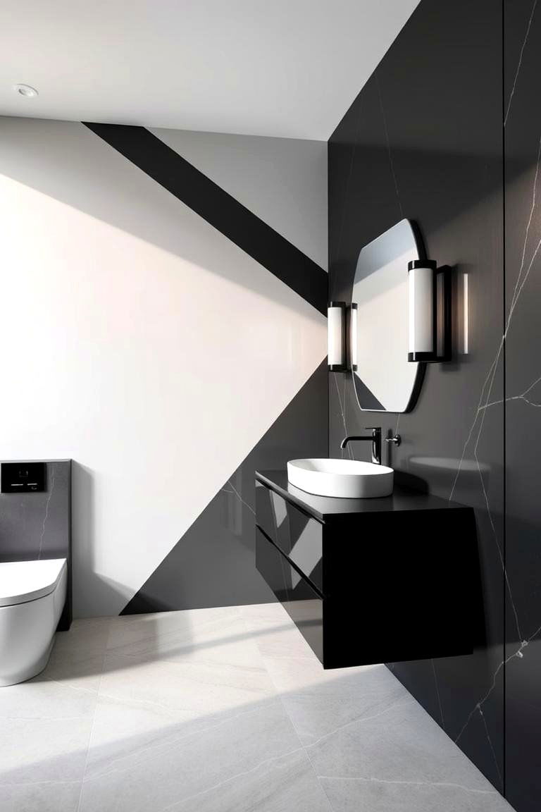 Black Vanity with Geometric Lines and Shapes - 24 Black Vanity Bathroom Ideas
