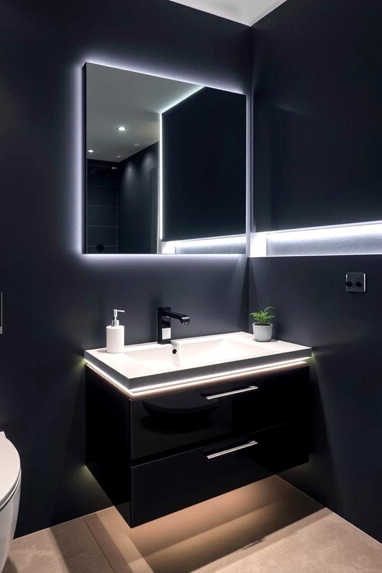 Black Vanity with Integrated Lighting - 24 Black Vanity Bathroom Ideas